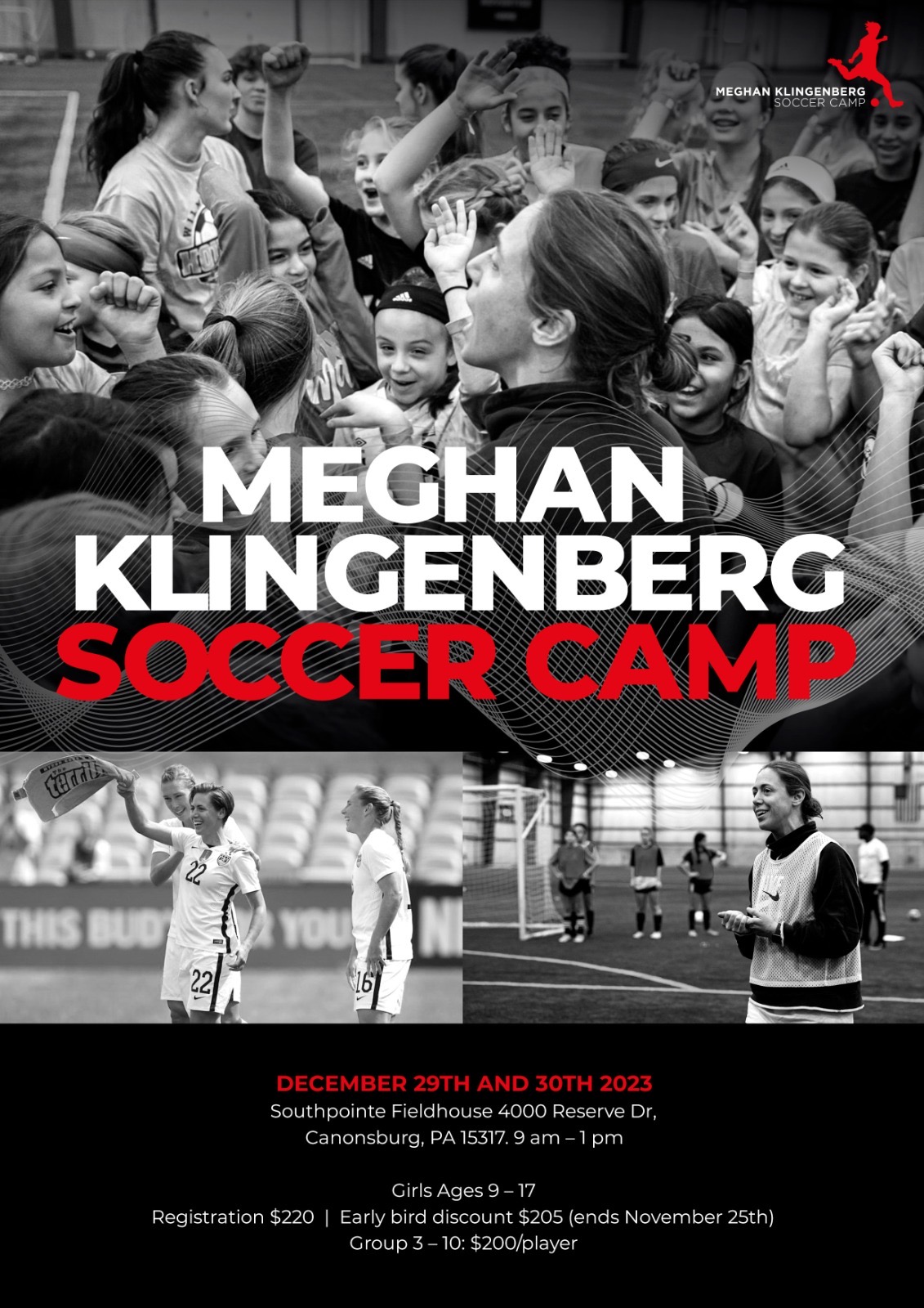 Date: December 29th &amp; 30th, 2023
Ages: 9-17yrs
Time: 9 am - 1pm
Cost: $220 
Location: Southpointe Fieldhouse 4000 Reserve Dr. Cannonsburg, PA 15317